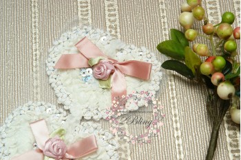 Heart Chiffon Sequin trim applique, 8x6 cm